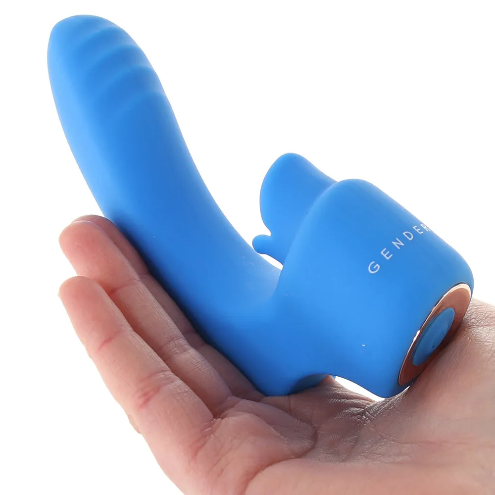 Gender X Flick It Rechargeable Flicking Dual Stimulation Silicone Finger Vibrator Blue