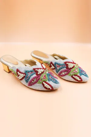 Gold Crystal Embroidered Mules