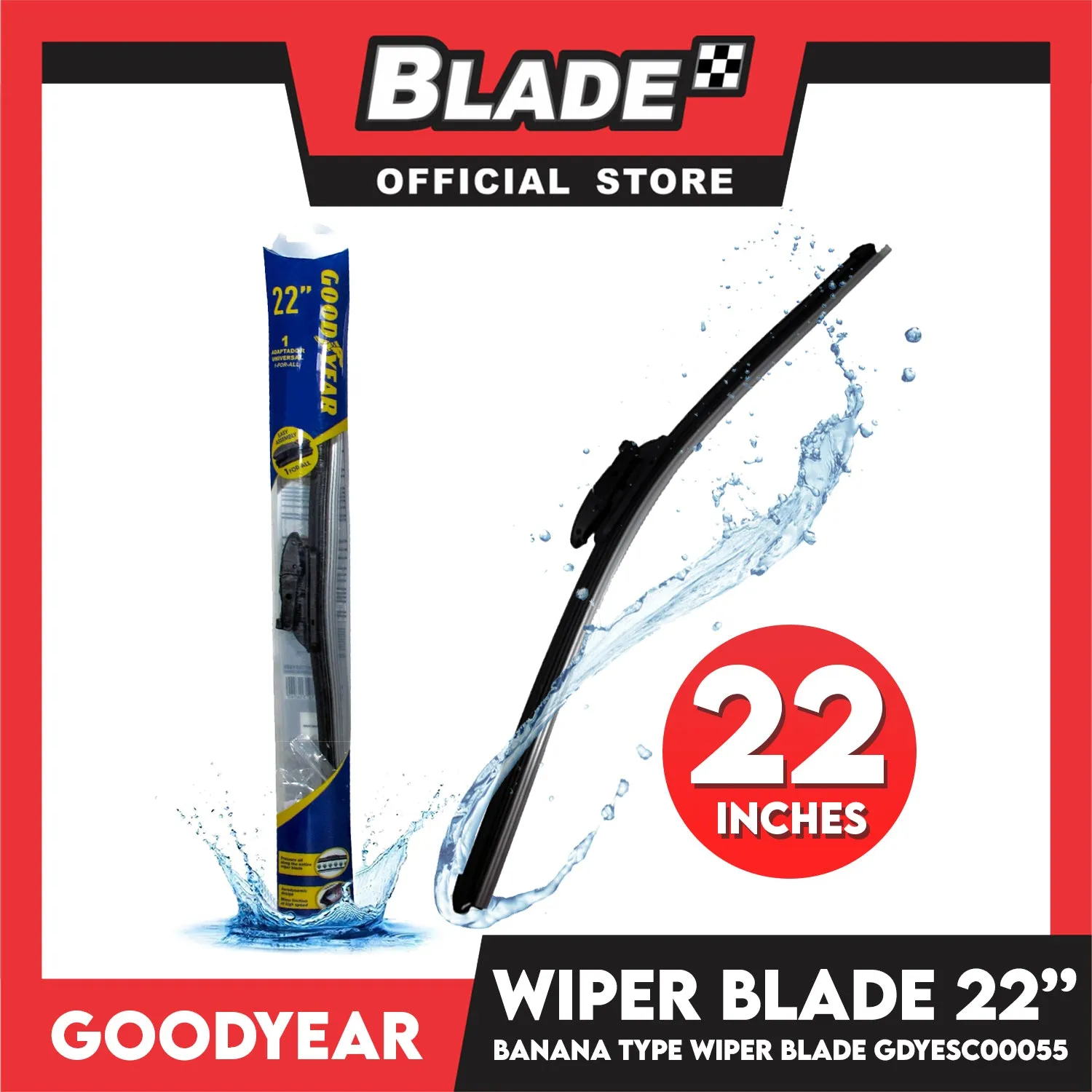 Goodyear Banana Type Universal Wiper Blade 22''/16'' Set Aerodynamic Design