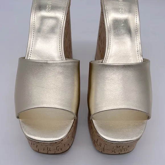 Guess NWB Catia Cork Wedge Sandals Gold