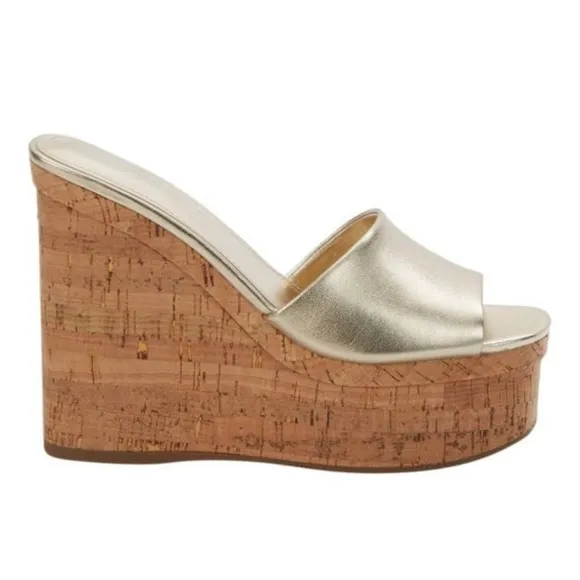 Guess NWB Catia Cork Wedge Sandals Gold