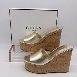 Guess NWB Catia Cork Wedge Sandals Gold