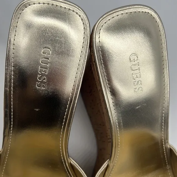 Guess NWB Catia Cork Wedge Sandals Gold
