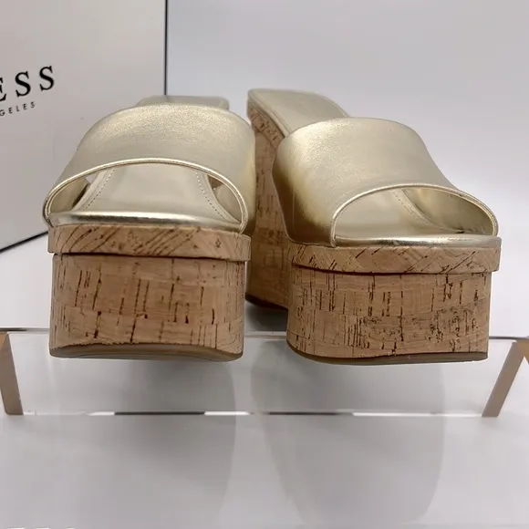Guess NWB Catia Cork Wedge Sandals Gold