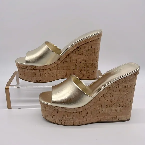 Guess NWB Catia Cork Wedge Sandals Gold