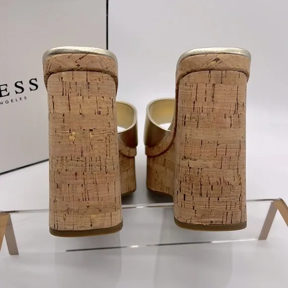 Guess NWB Catia Cork Wedge Sandals Gold