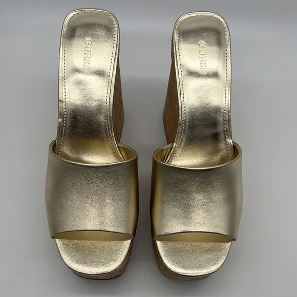 Guess NWB Catia Cork Wedge Sandals Gold