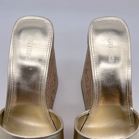 Guess NWB Catia Cork Wedge Sandals Gold
