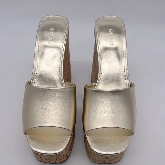 Guess NWB Catia Cork Wedge Sandals Gold