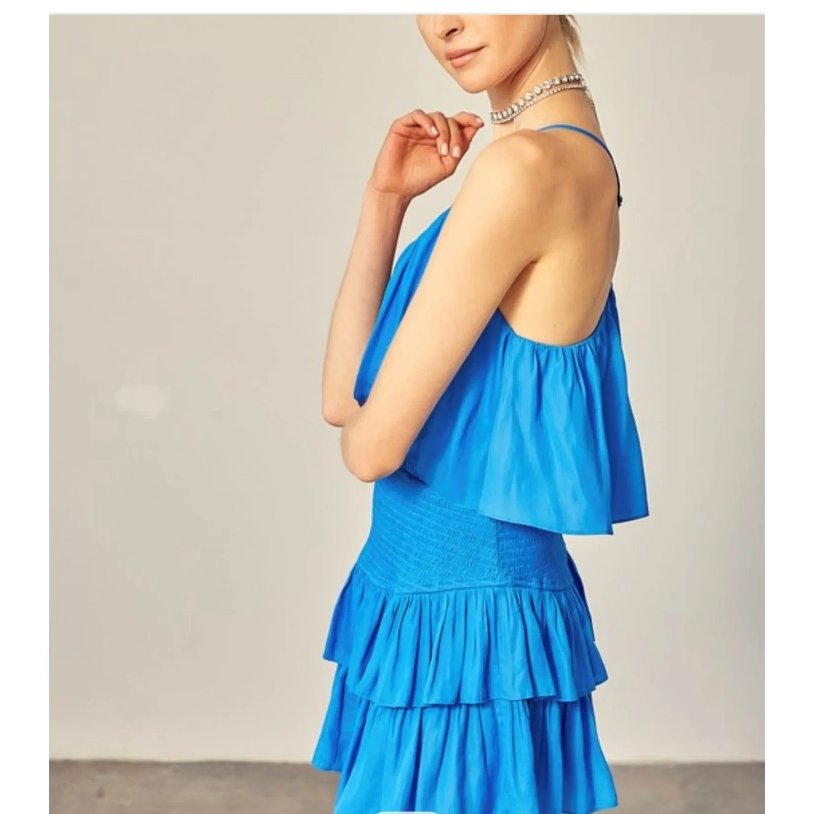 HALLIE SMOCKED RUFFLED ROMPER WITH ADJUSTABLE STRAPS