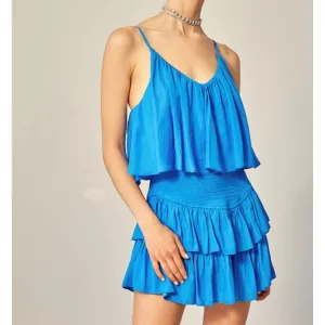 HALLIE SMOCKED RUFFLED ROMPER WITH ADJUSTABLE STRAPS