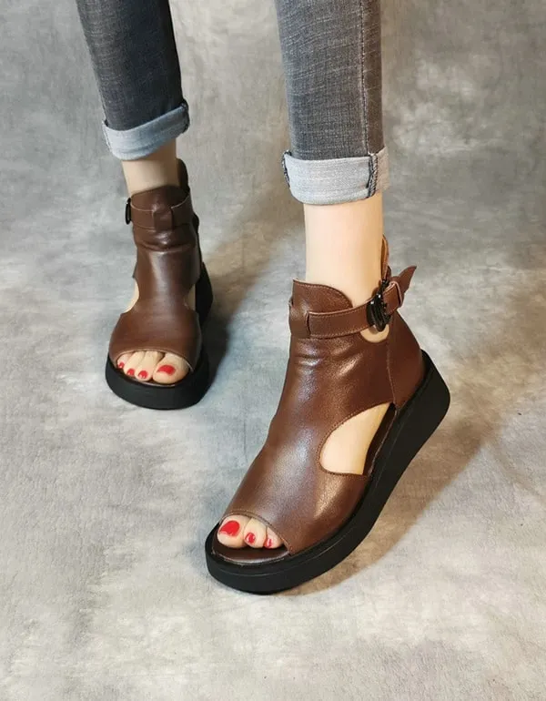 Handmade Retro Ankle Strap Open Toe Sandals