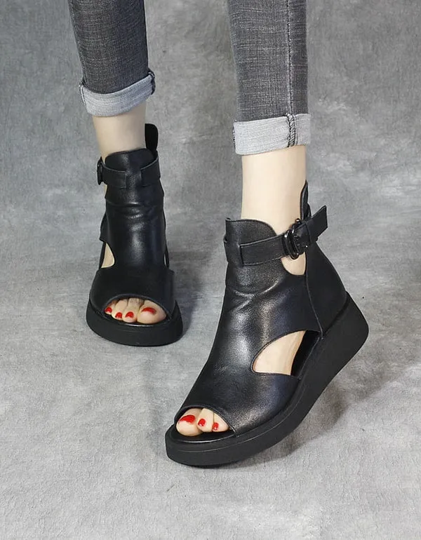 Handmade Retro Ankle Strap Open Toe Sandals