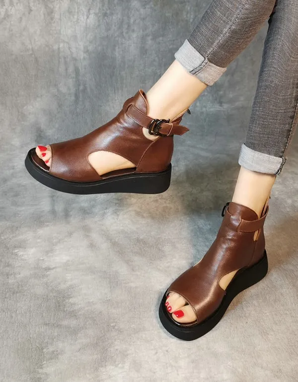 Handmade Retro Ankle Strap Open Toe Sandals