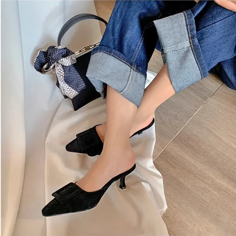 Hannah Suede Kitten Heel Mules