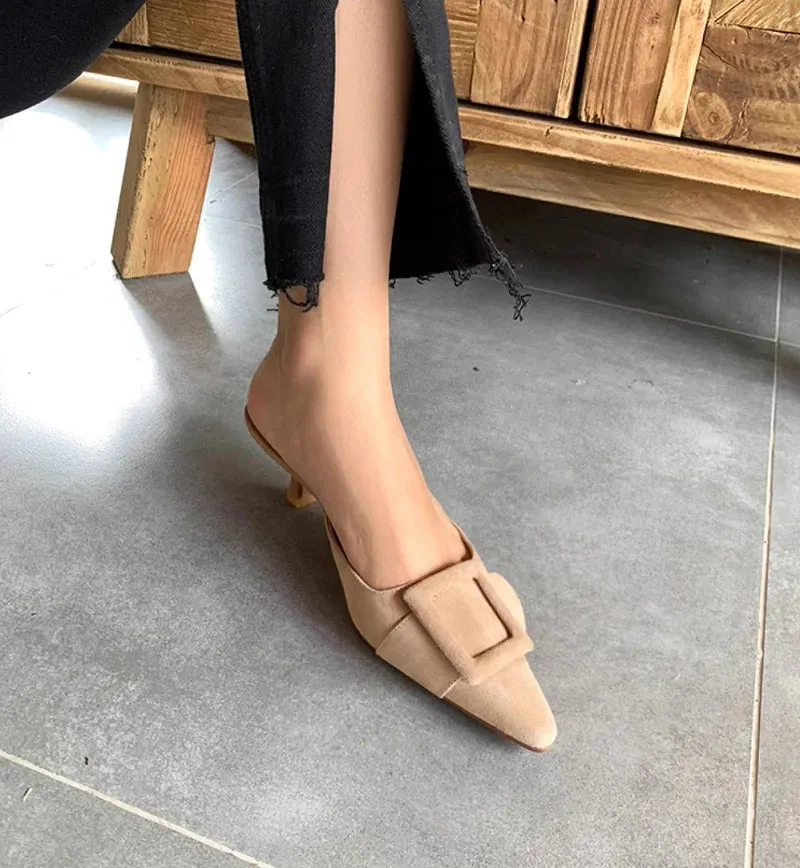 Hannah Suede Kitten Heel Mules