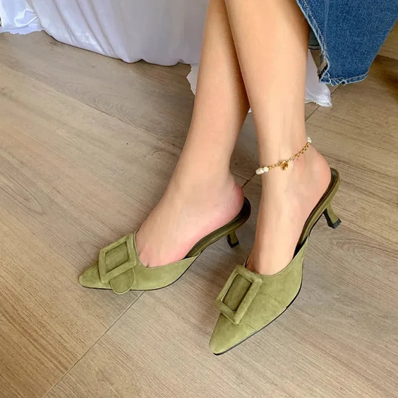 Hannah Suede Kitten Heel Mules