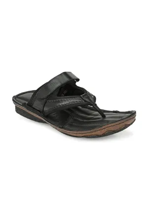 Hitz Men's Black Leather Open Toe Slippers
