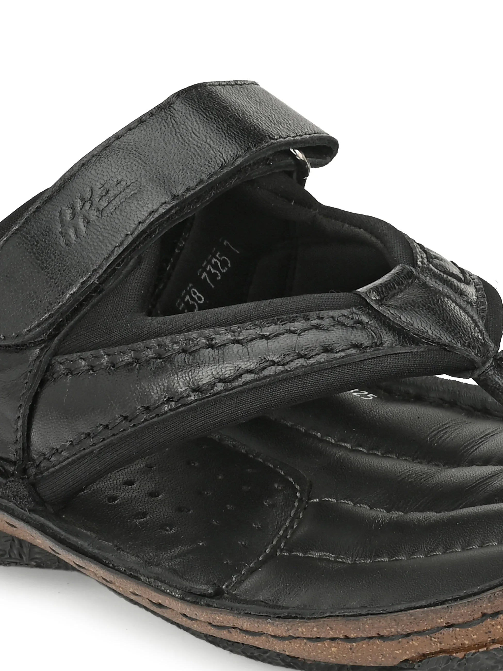 Hitz Men's Black Leather Open Toe Slippers