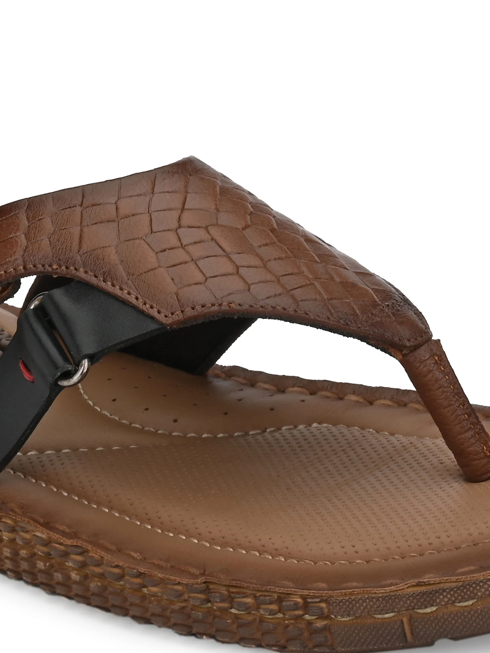 Hitz Men's Tan Leather Open Toe Indoor Outdoor Slippers