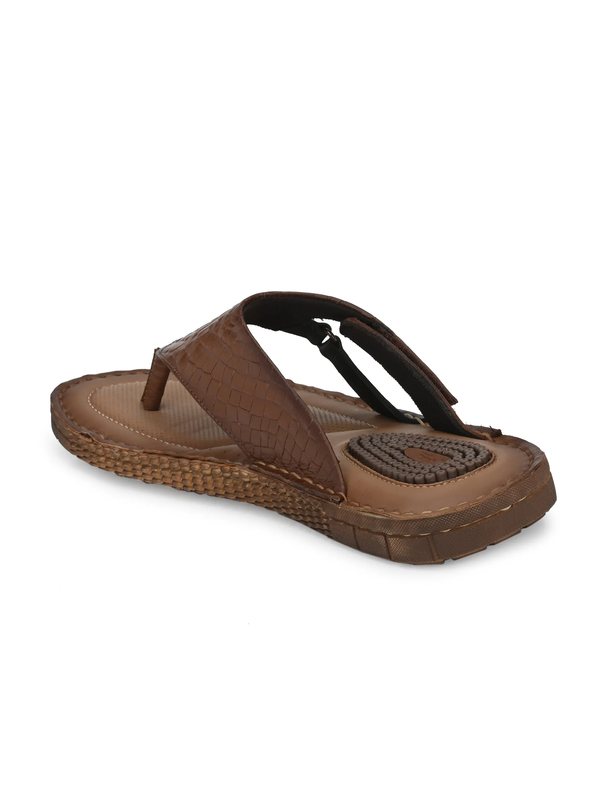 Hitz Men's Tan Leather Open Toe Indoor Outdoor Slippers