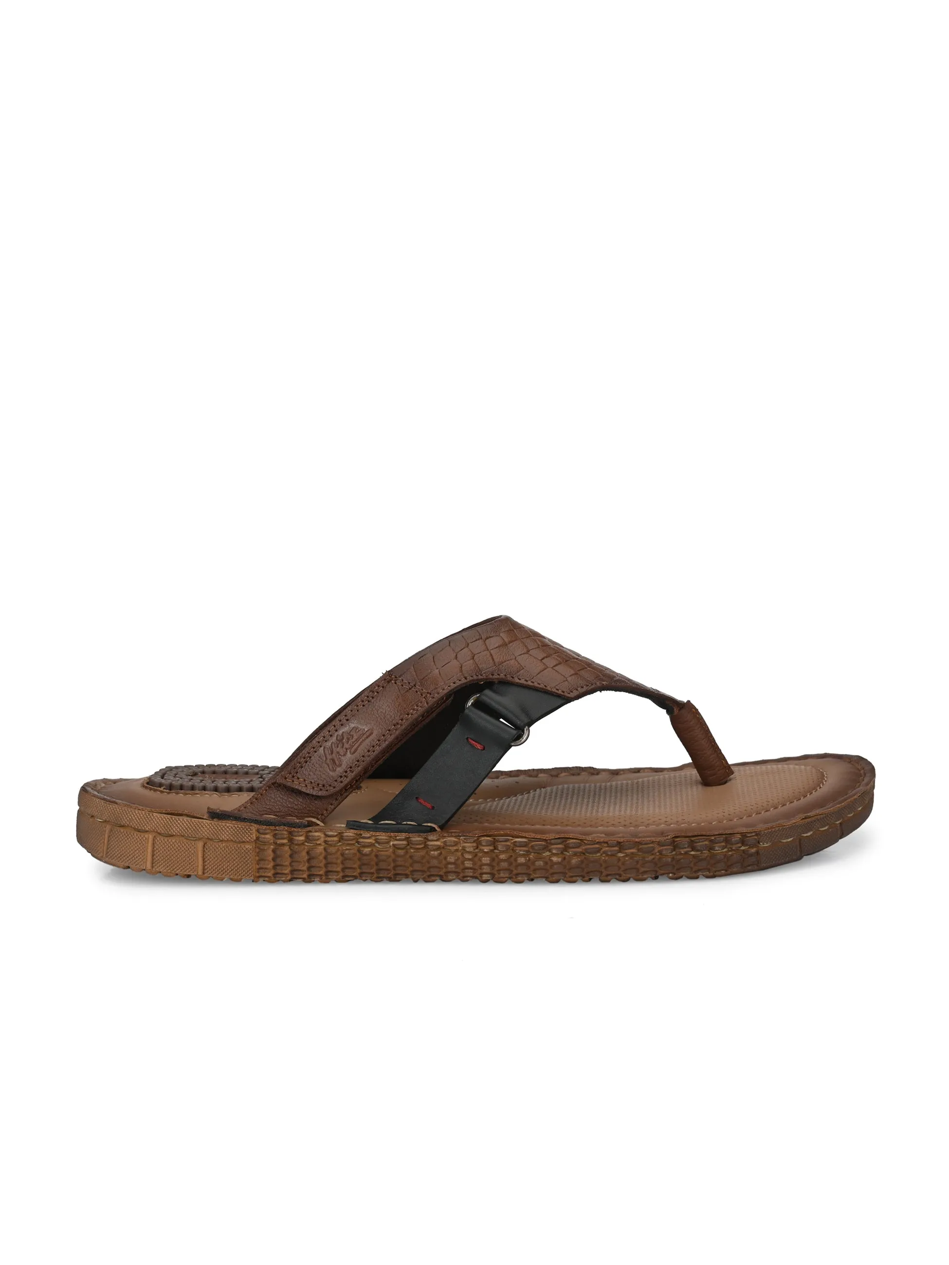 Hitz Men's Tan Leather Open Toe Indoor Outdoor Slippers