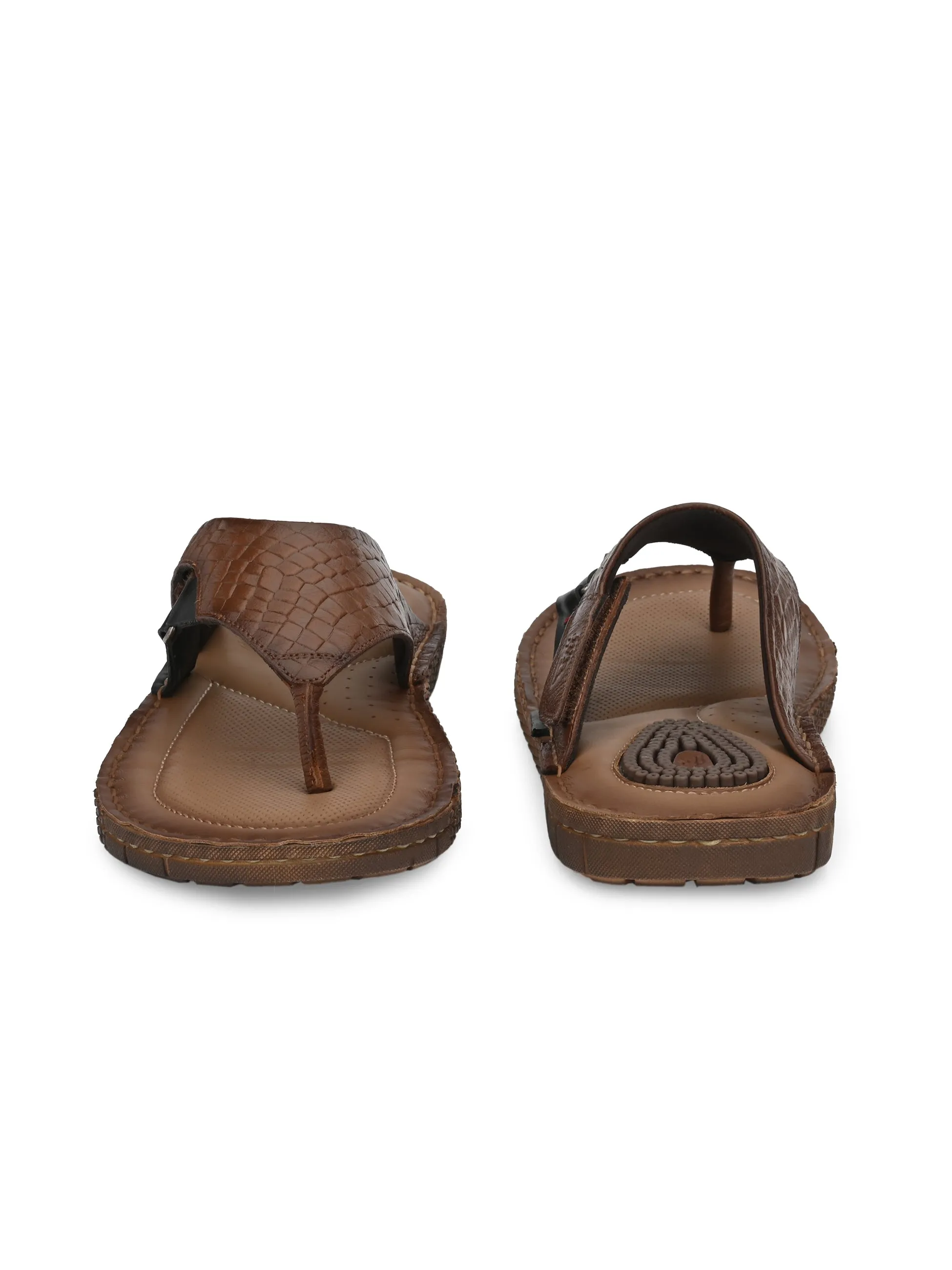 Hitz Men's Tan Leather Open Toe Indoor Outdoor Slippers