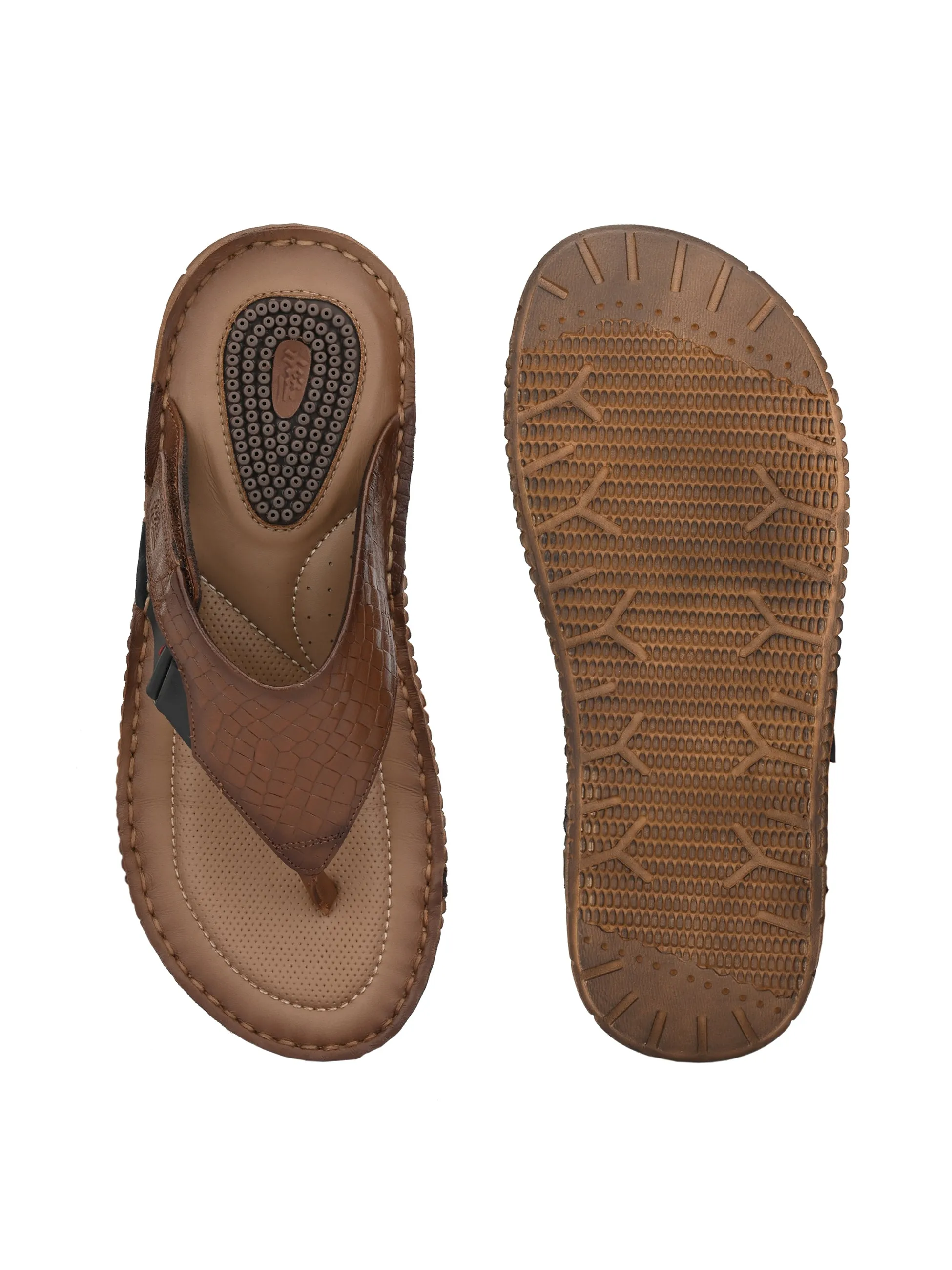 Hitz Men's Tan Leather Open Toe Indoor Outdoor Slippers