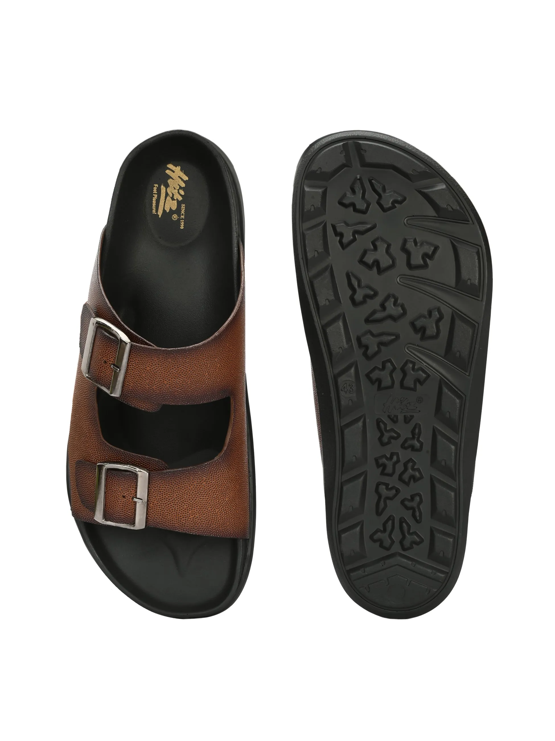 Hitz Men's Tan Leather Open Toe Slippers