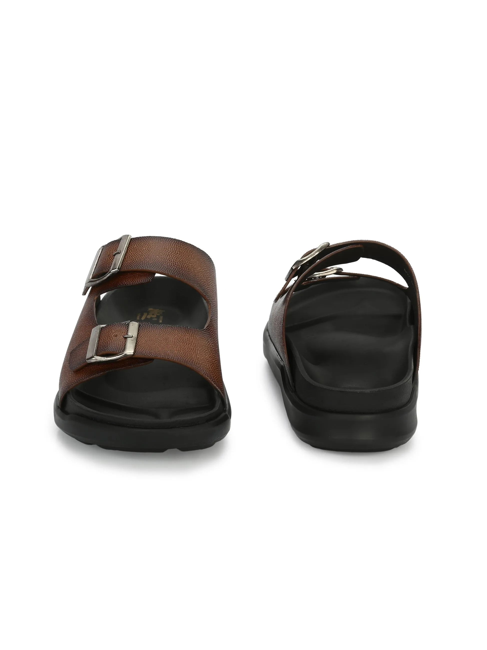 Hitz Men's Tan Leather Open Toe Slippers