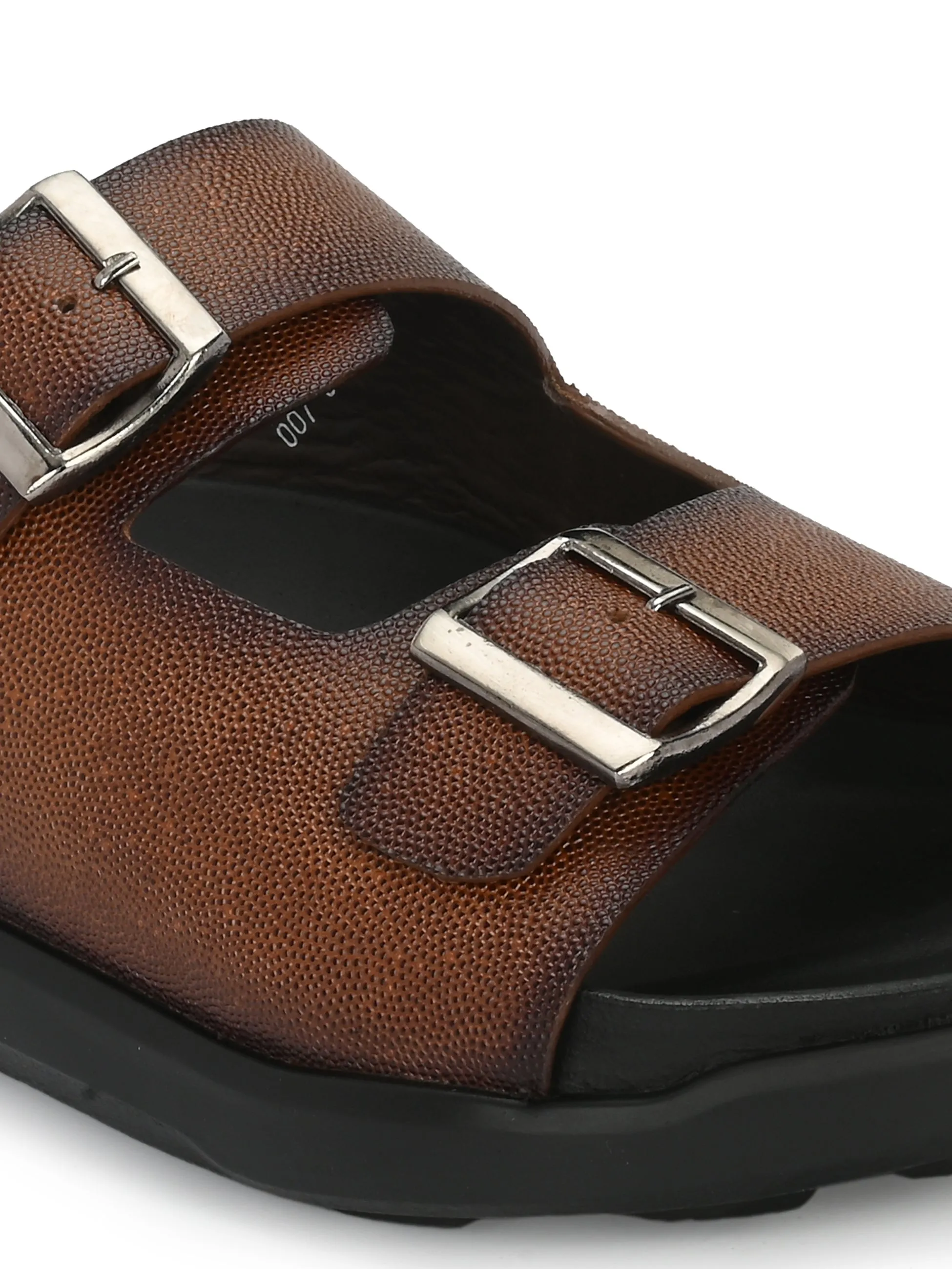 Hitz Men's Tan Leather Open Toe Slippers