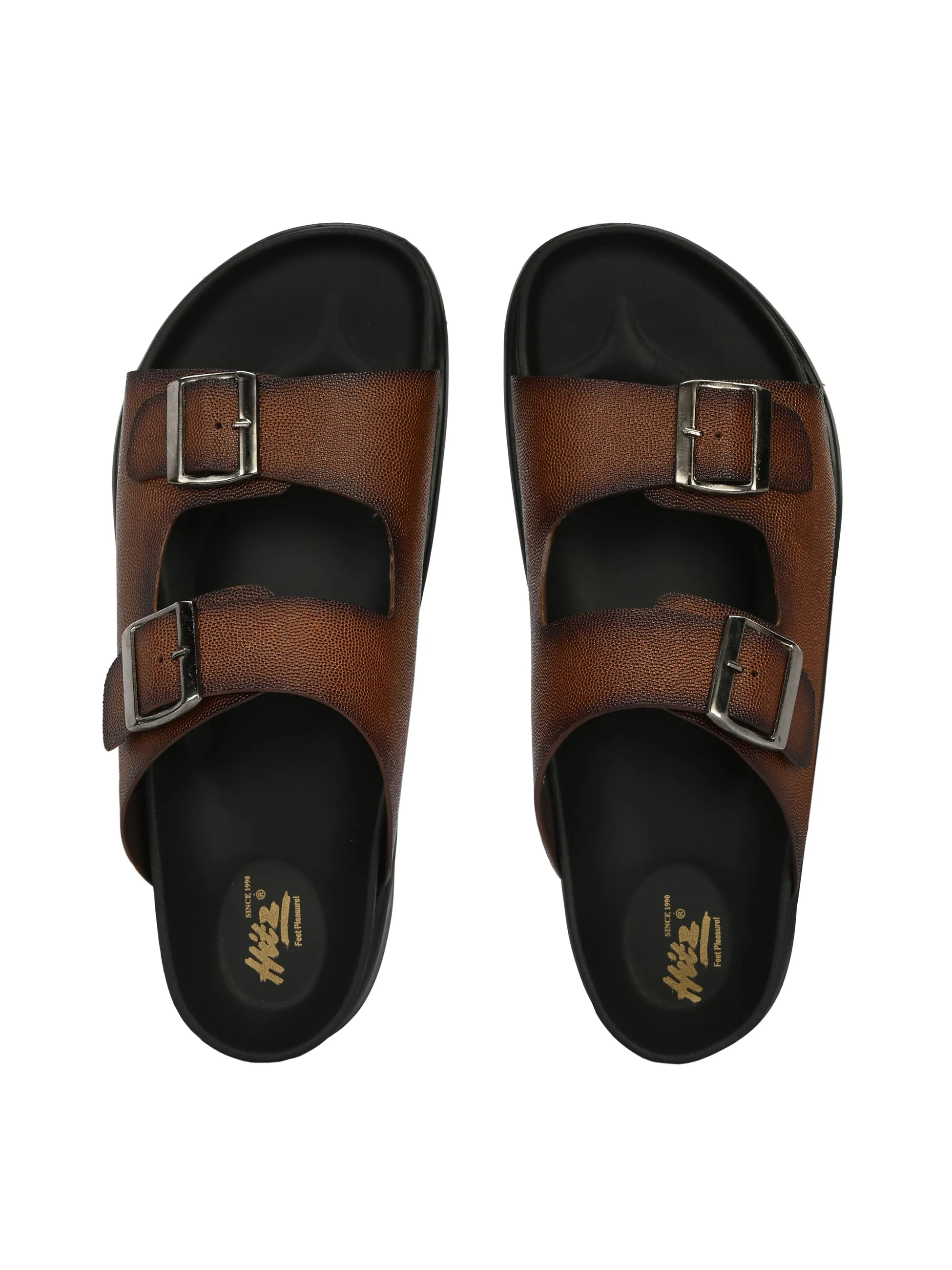 Hitz Men's Tan Leather Open Toe Slippers