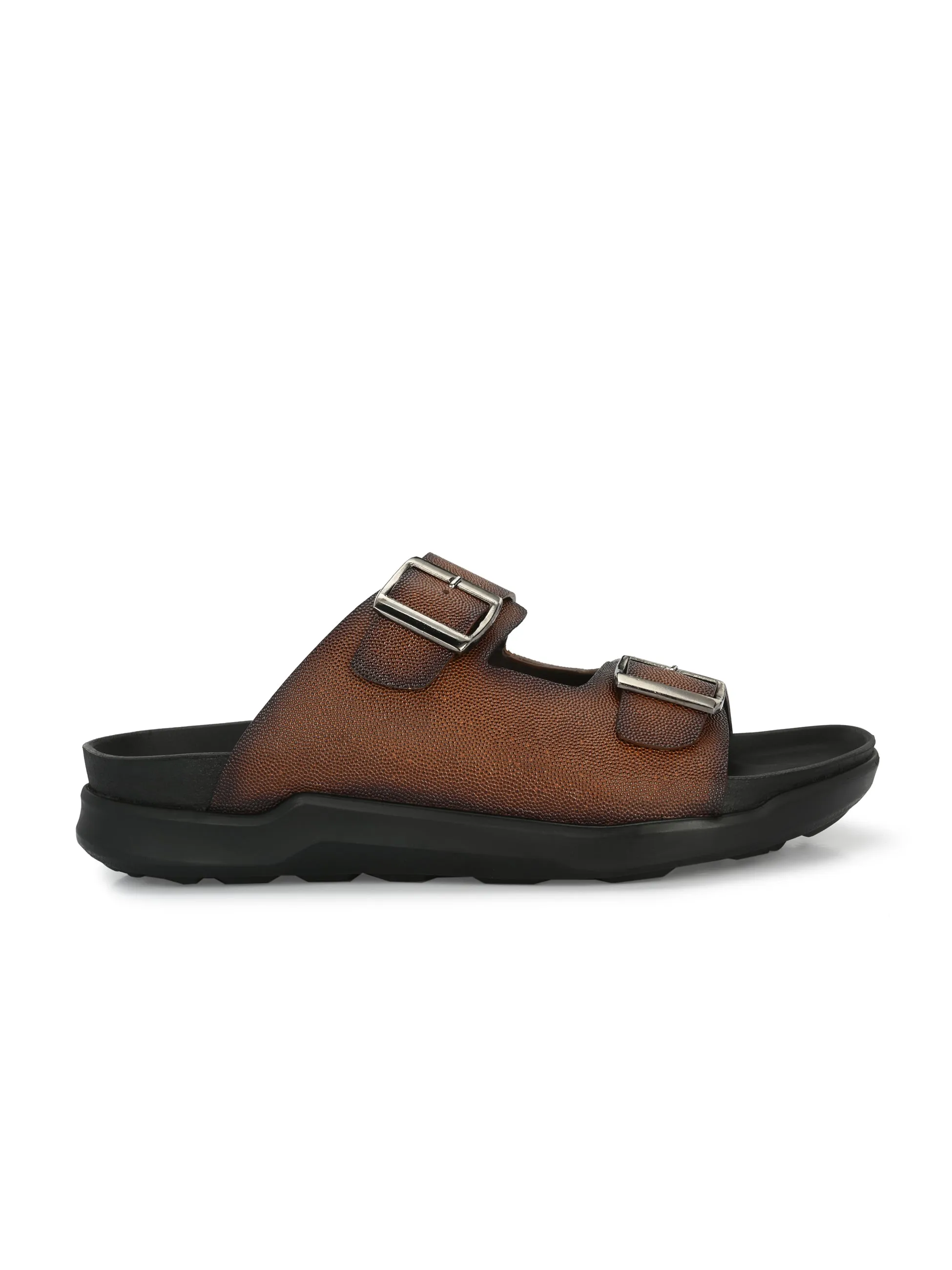 Hitz Men's Tan Leather Open Toe Slippers