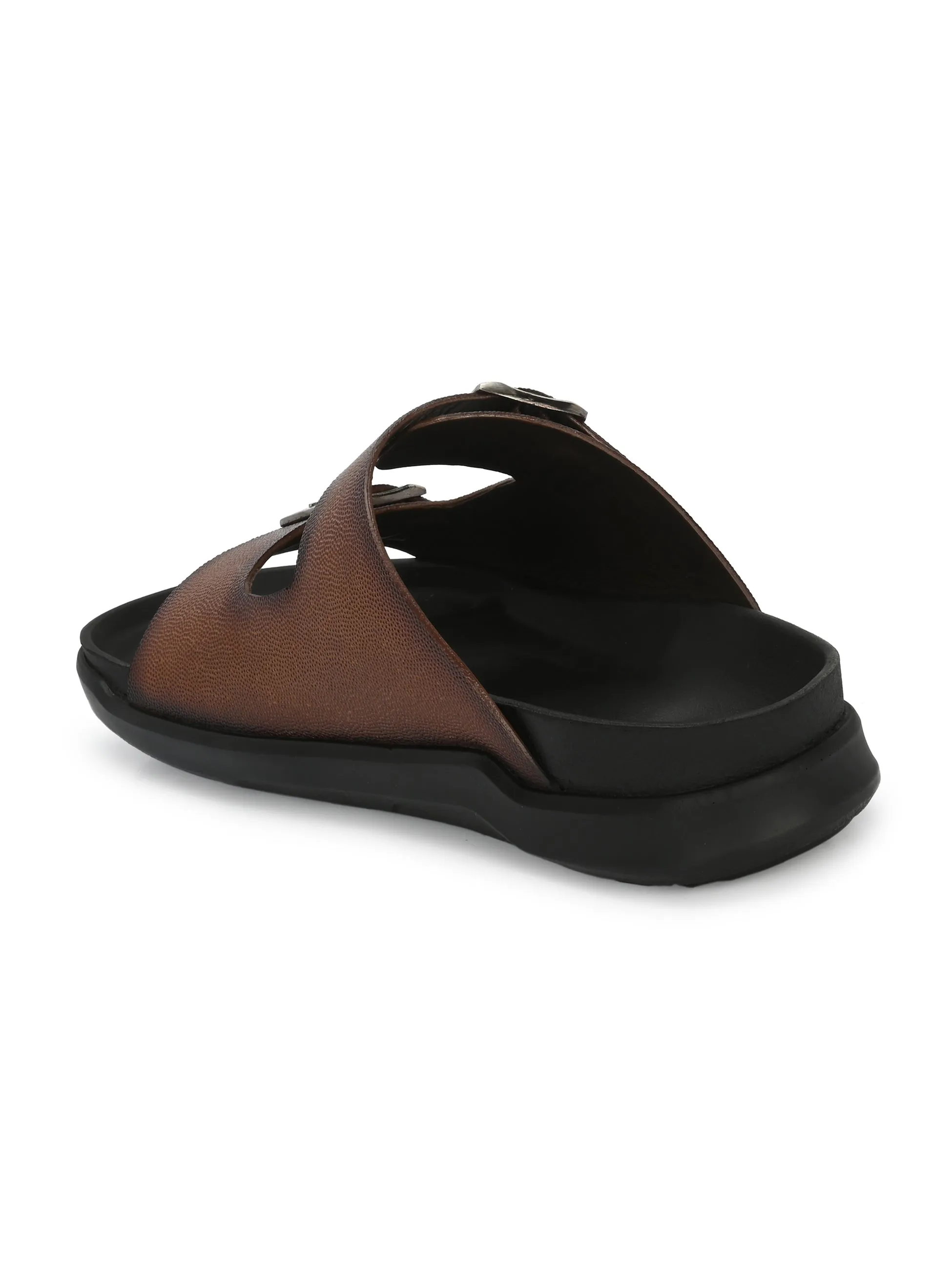 Hitz Men's Tan Leather Open Toe Slippers