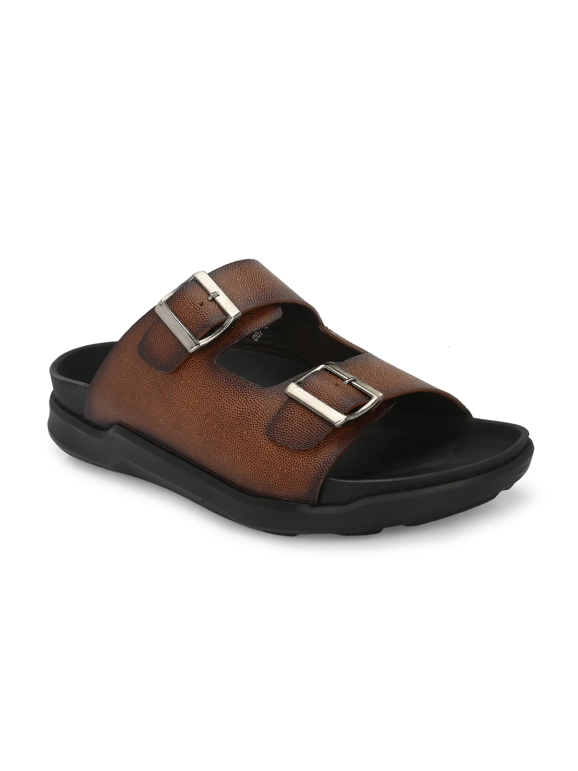 Hitz Men's Tan Leather Open Toe Slippers