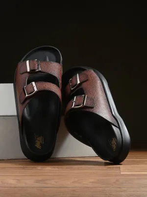 Hitz Men's Tan Leather Open Toe Slippers