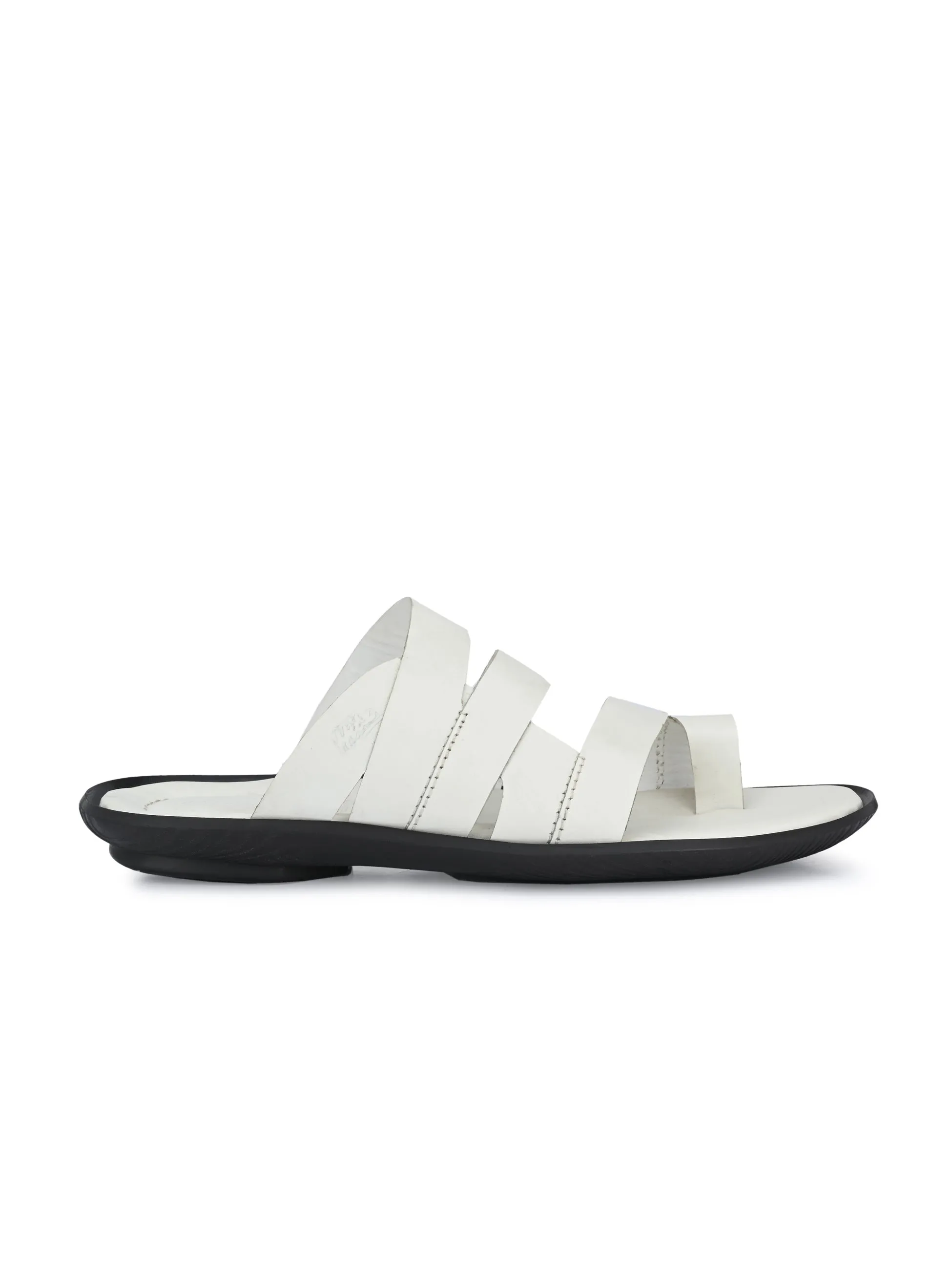 Hitz Men's White Leather Open Toe Indoor Outdoor Comfort Slippers