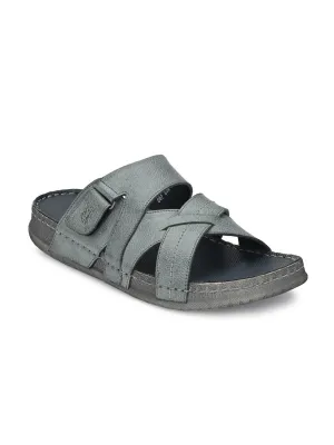 HITZ604 Men's Grey Leather Casual Open Slipper