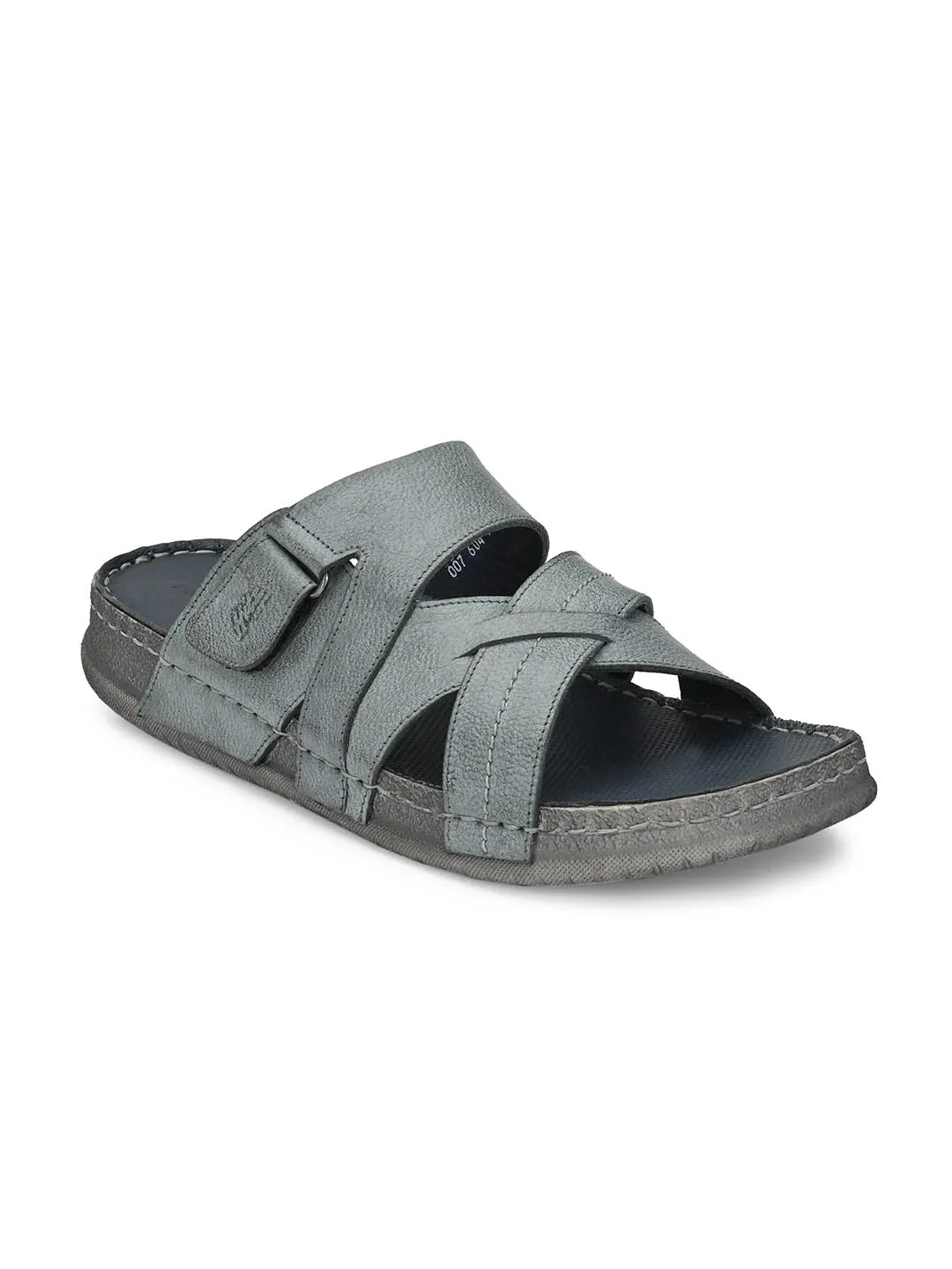 HITZ604 Men's Grey Leather Casual Open Slipper