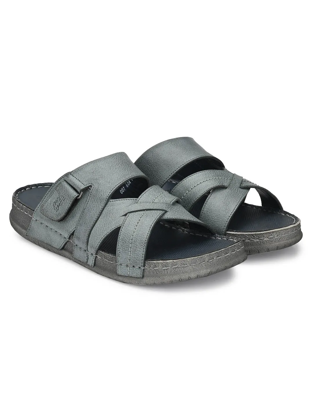HITZ604 Men's Grey Leather Casual Open Slipper