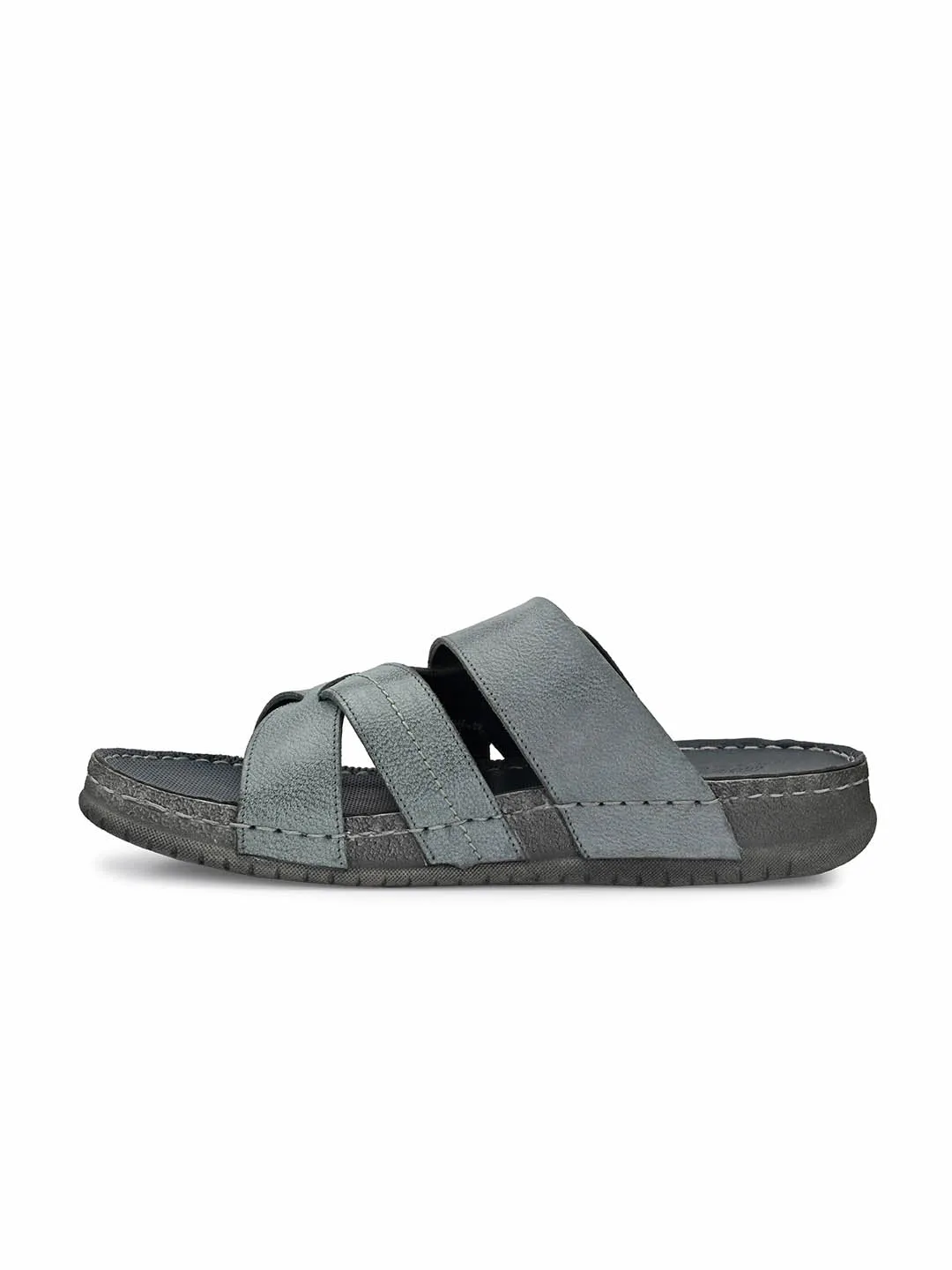 HITZ604 Men's Grey Leather Casual Open Slipper