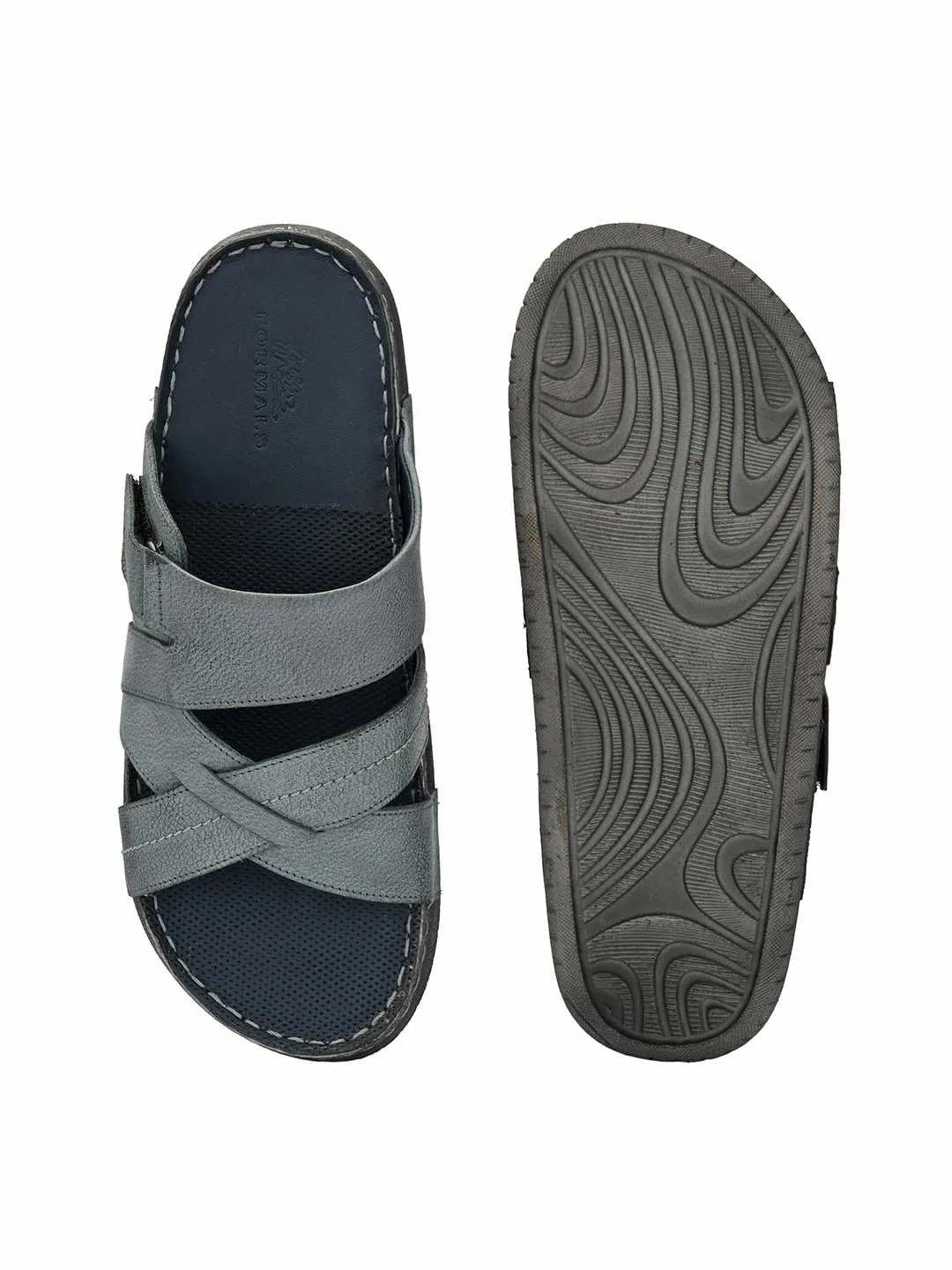 HITZ604 Men's Grey Leather Casual Open Slipper