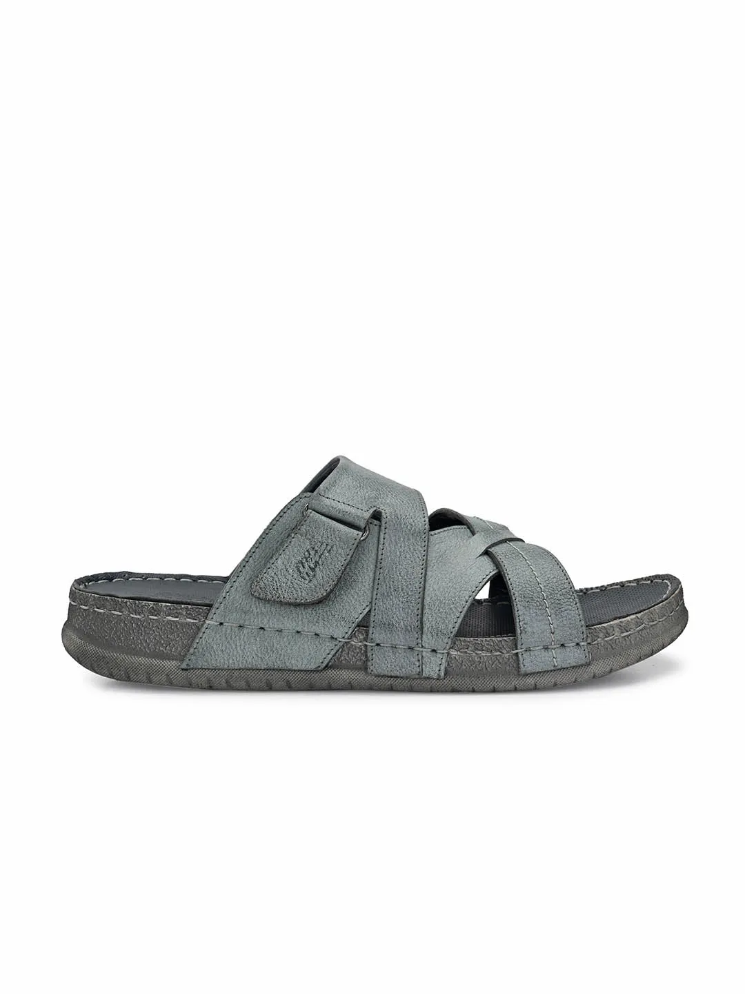 HITZ604 Men's Grey Leather Casual Open Slipper