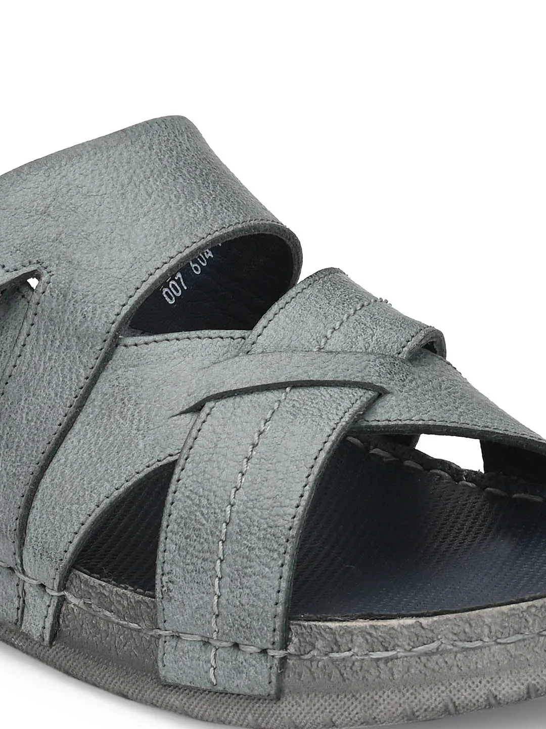 HITZ604 Men's Grey Leather Casual Open Slipper
