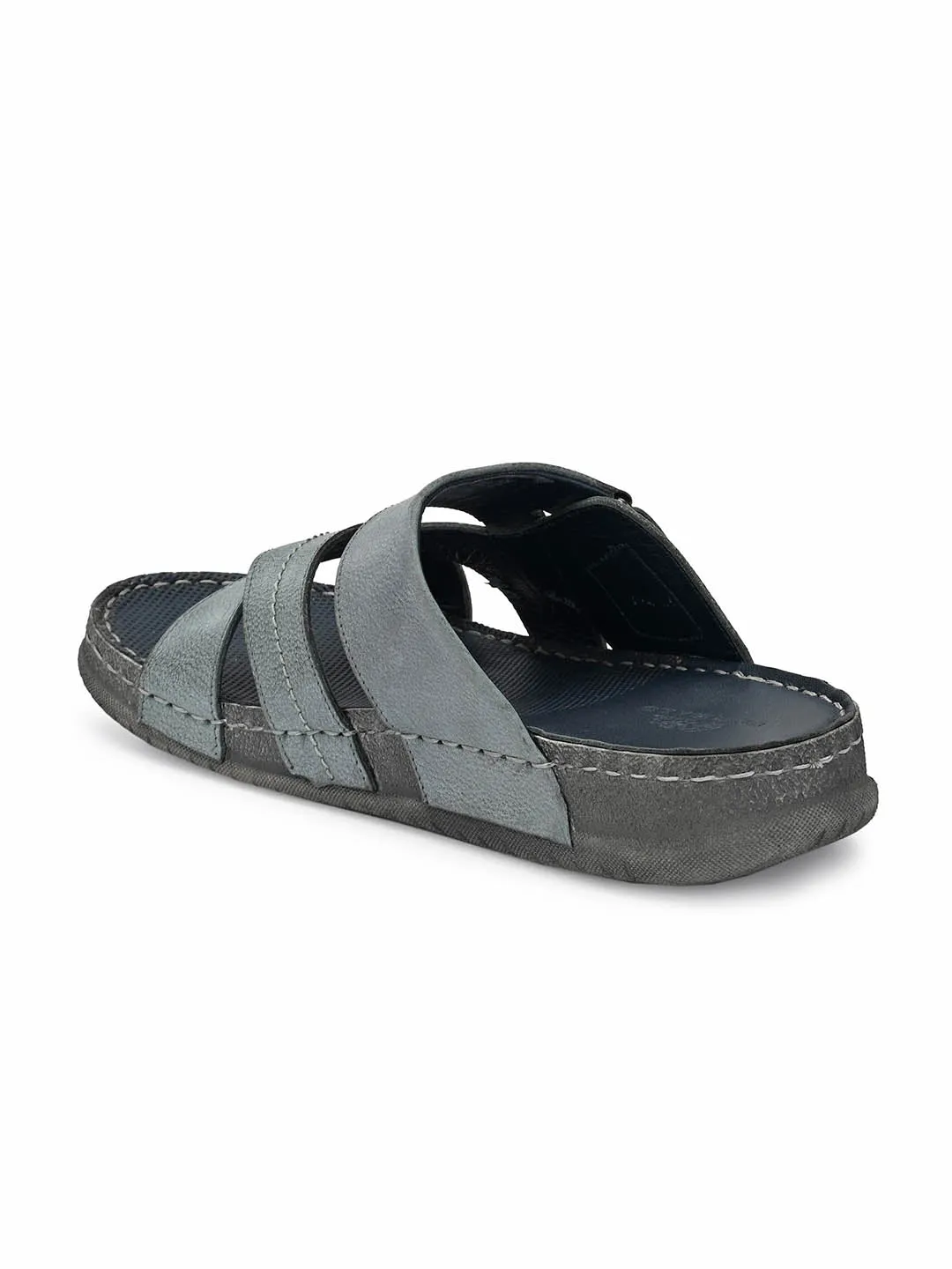 HITZ604 Men's Grey Leather Casual Open Slipper