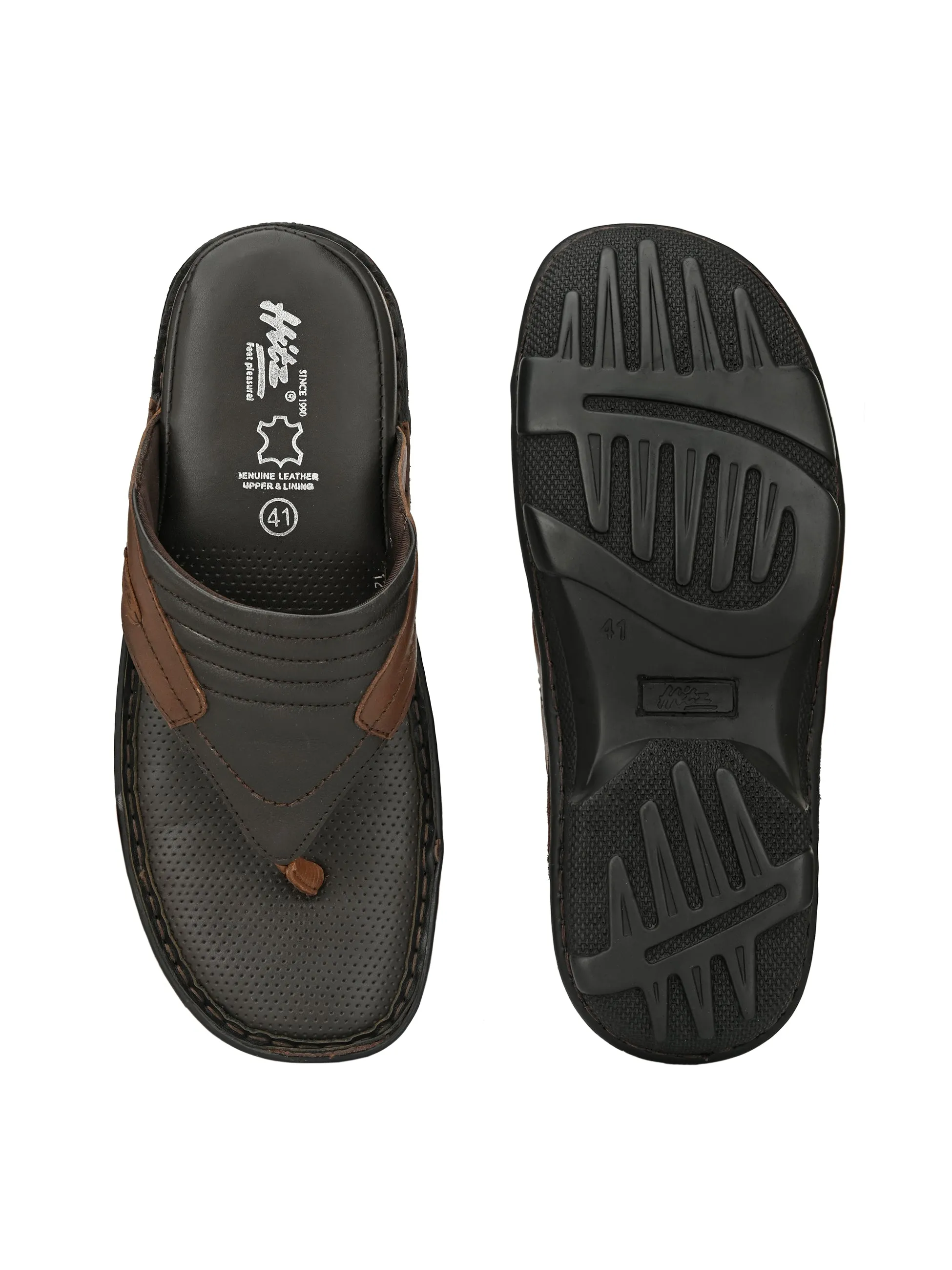 HITZ9244 Men's Brown Leather Daily Wear Open Slipper