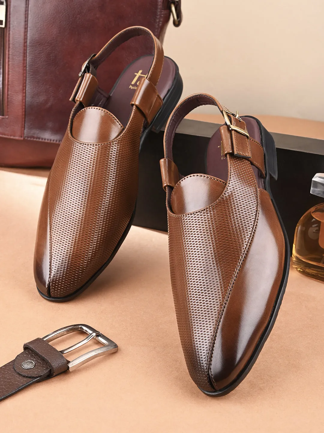 Hydes N Hues Tan Casual Sandals For Men