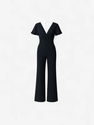 Jada | Women’s Casual V Neck Wide Leg Short Sleeve Jumpsuit