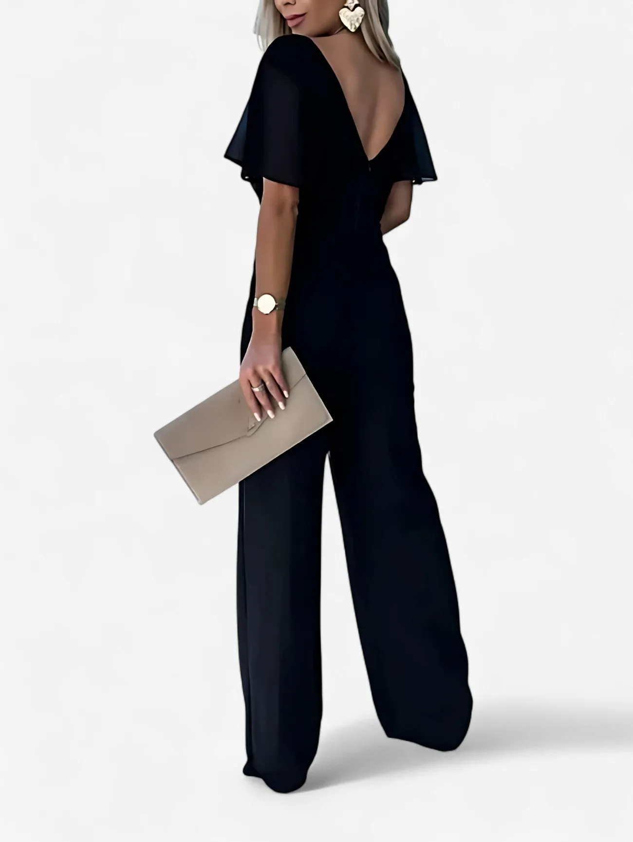 Jada | Women’s Casual V Neck Wide Leg Short Sleeve Jumpsuit