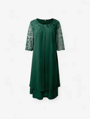 Jada | Women’s Elegant Lace Sleeve Midi Dress